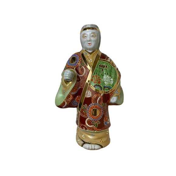Vintage Japanese Satsuma Moriage Women sage Statue Figure Figurine Asian Signed